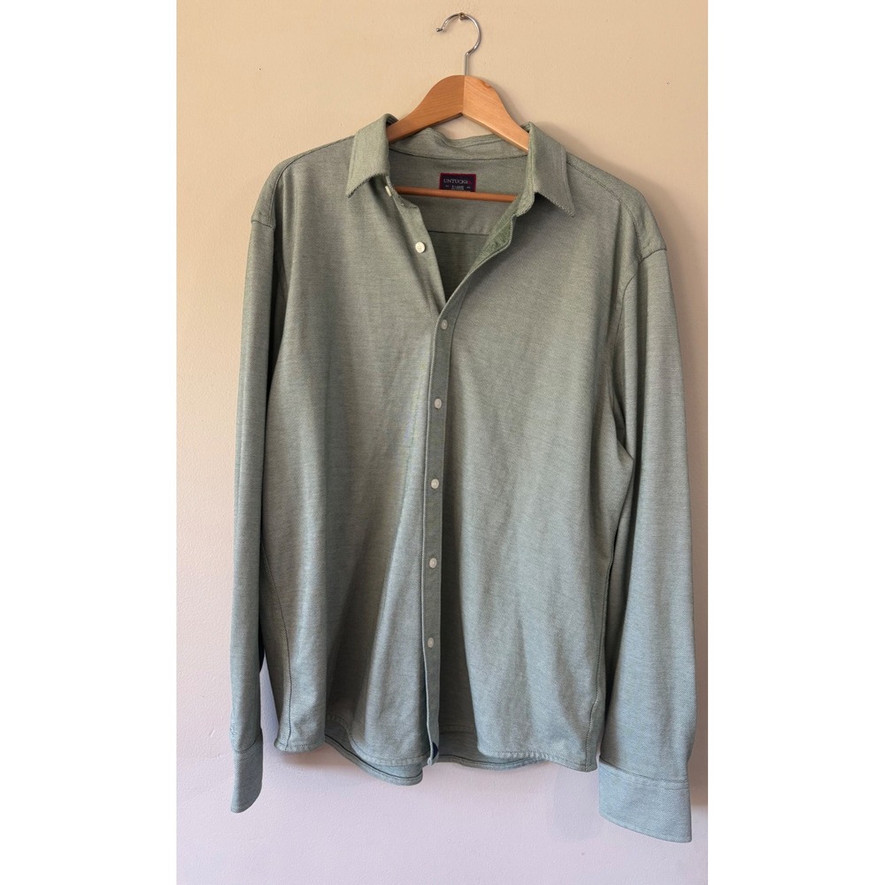 UNTUCKit Mens XL Sage Green Coolmax Cotton Blend Long Sleeve Button Down Shirt - Picture 2 of 5